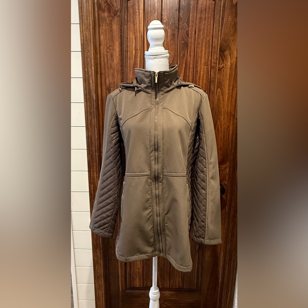 Women’s Jones New York Quilted Removable Hooded Brown Utility Jacket (Size XL)